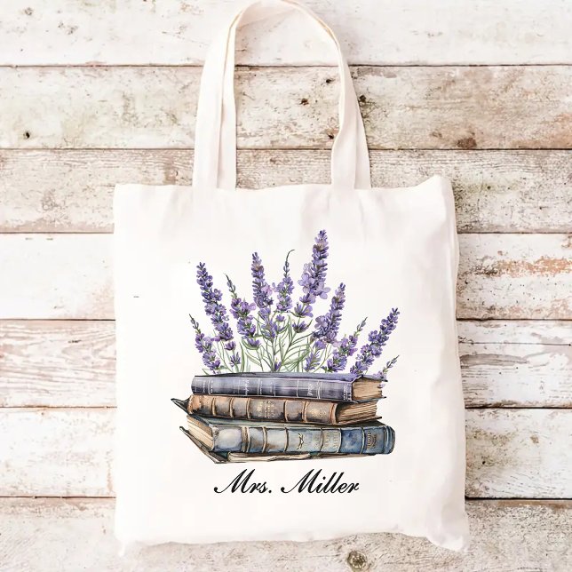 Bolsa de Tote para el libro floral de Lavender per (custom tote for teachers, teacher's book tote, back to school gift, teacher appreciation gift,)