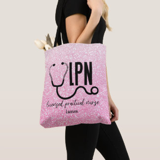 Bolsa de Tote para enfermera Purpurina rosa de LPN