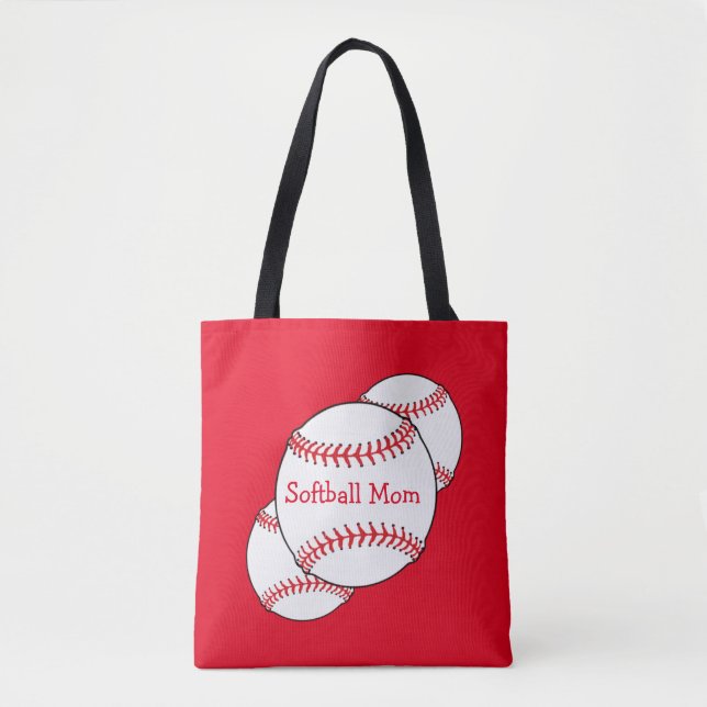Bolsa de Tote para Mamá del Softball Blanco y Rojo (Anverso)