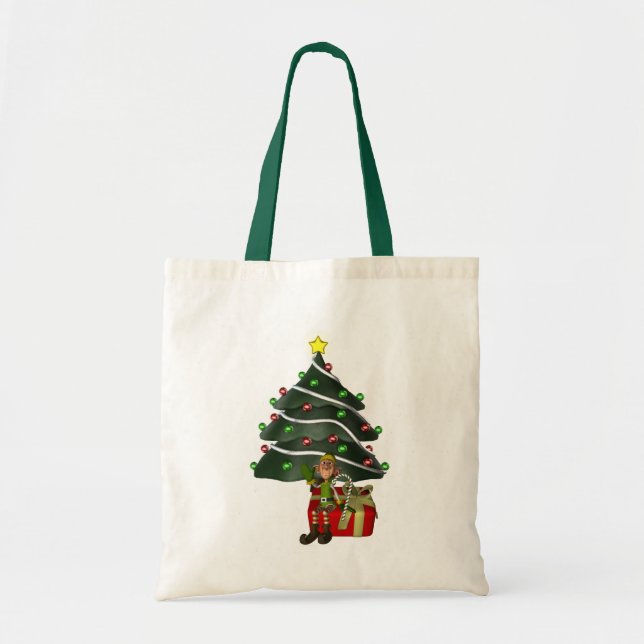 Bolsa de Tote para Navidad en árbol de elfo mascul (Frente)