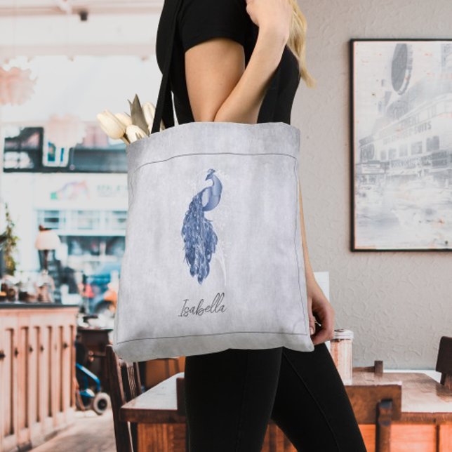 Bolsa De Tote Personalizada Blue Elegent Peacock (Blue Elegant Peacock Personalized Tote Bag)