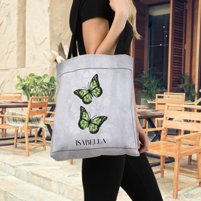 Bolsa de Tote personalizada con floral de mariposa (Green Butterfly Floral Personalized Tote Bag)