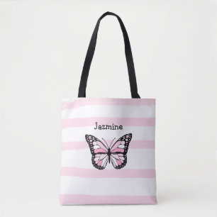 Bolsa de Tote personalizada con mariposa rosa