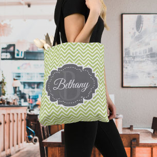 Bolsa De Tote Personalizada De Chevron Verde