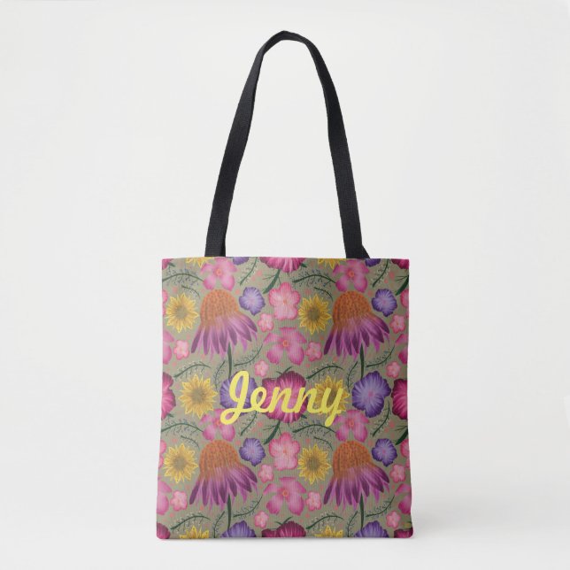 Bolsa de Tote Personalizada de Flor Verde Sage (Anverso)