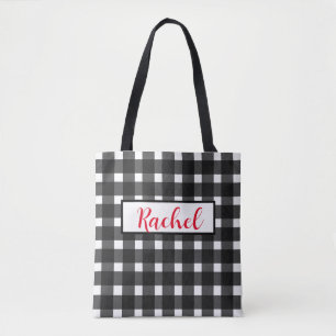 Bolsa de Tote Personalizada de Gingham en Blanco N