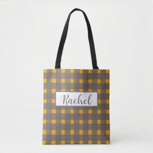 Bolsa de Tote Personalizada de Gingham Gris Amaril