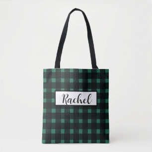 Bolsa de Tote Personalizada de Gingham Verde Negro