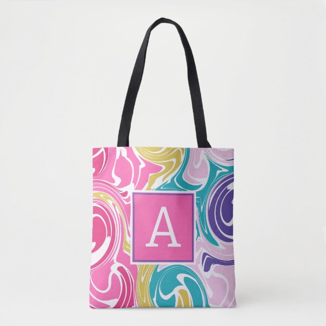 Bolsa De Tote Personalizada De Monograma De Swirl  (Anverso)