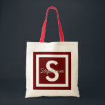 Bolsa de Tote Personalizada de Monograma Rojo<br><div class="desc">Bolsa de tocino personalizada con monograma rojo</div>