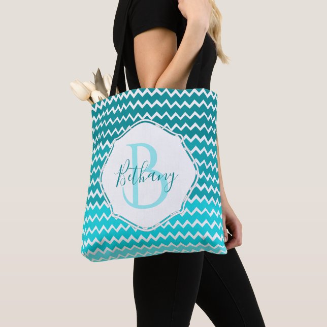 Bolsa de Tote personalizada de Ombre Chevron verde (Detalle)