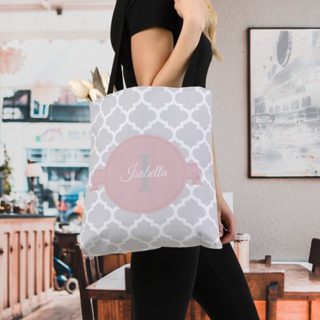 Bolsa de Tote Personalizada de Quatrefoil Rosa (Pink Quatrefoil Personalized Tote Bag)
