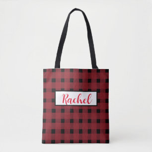 Bolsa de Tote Personalizada de Red Black Gingham