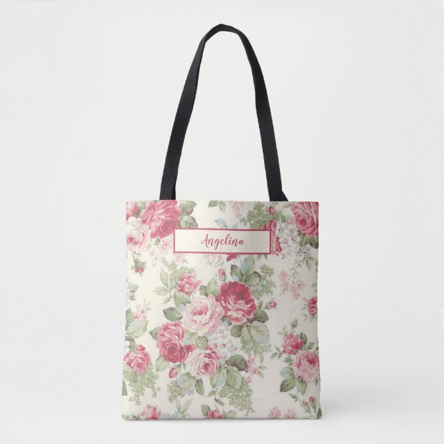 Bolsa de Tote Personalizada de Rosas Rojas y Rosa  (Anverso)