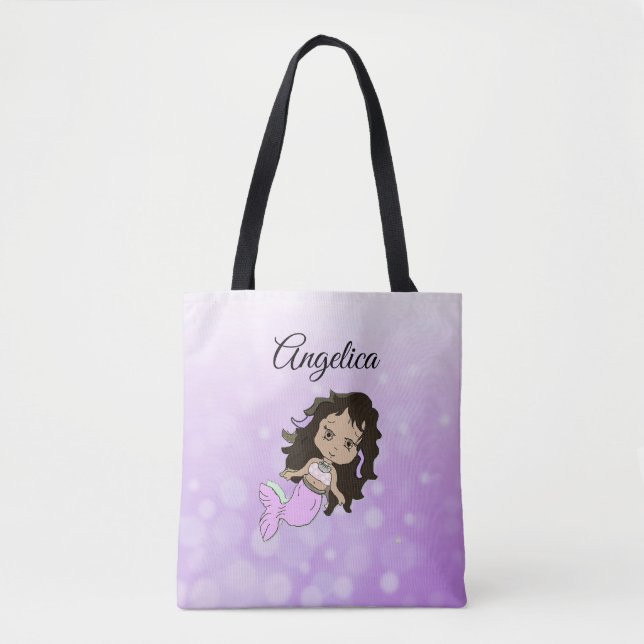 Bolsa de Tote Personalizada de Sirena Púrpura (Anverso)