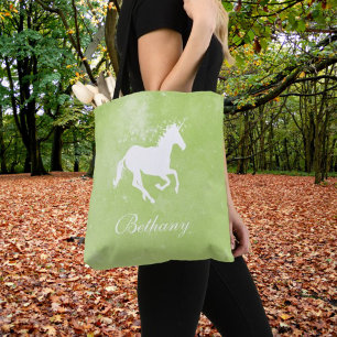 Bolsa de Tote Personalizada de Unicornio Verde