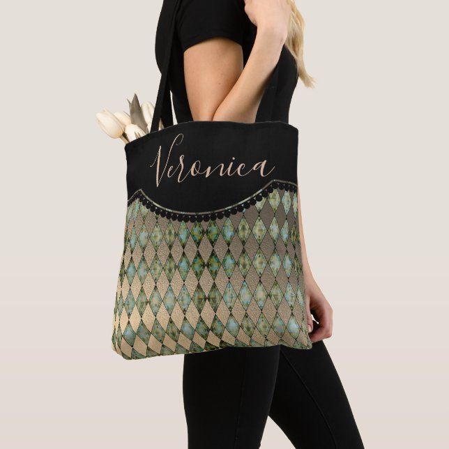 Bolsa De Tote Personalizada Glam Turquoise Harlequ (Detalle)
