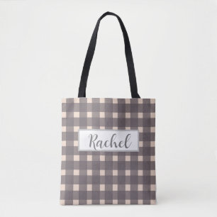 Bolsa de Tote Personalizada Gray Gingham Rosa