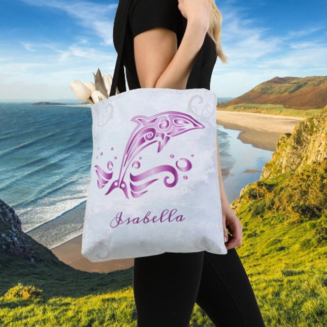 Bolsa de Tote personalizada para delfín magenta (Magenta Dolphin Personalized Tote Bag)