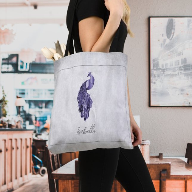 Bolsa De Tote Personalizada Purple Elegent Peacock (Purple Elegant Peacock Personalized Tote Bag)