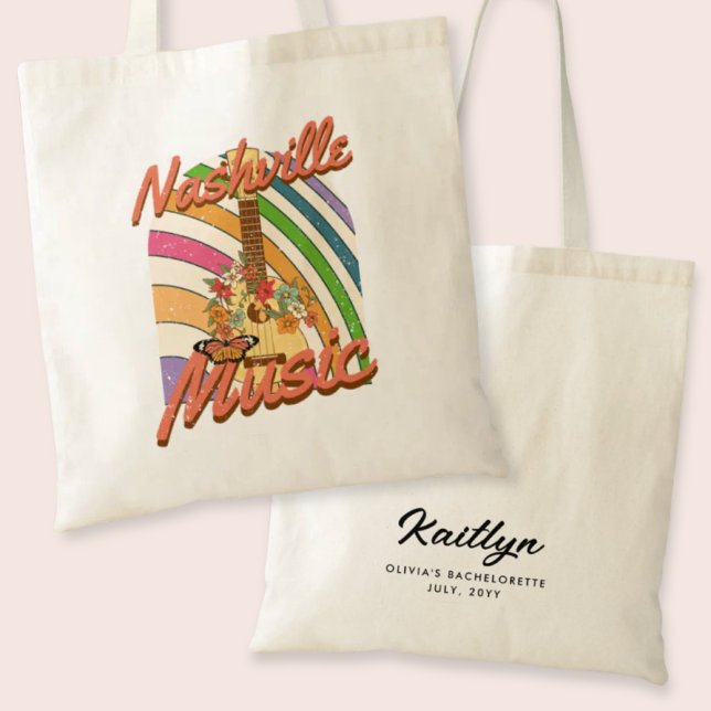 Bolsa de Tote personalizada Retro Nashville Bachel (Nashville Music Bachelorette Party Bag)