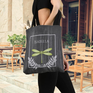 Bolsa de Tote personalizada Rustic Dragonfly verde