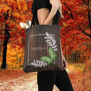 Bolsa de Tote personalizada Rustic Green Butterfly