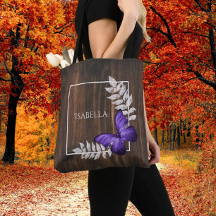 Bolsa de Tote personalizada Rustic Purple Butterfl