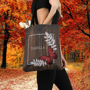 Bolsa de Tote personalizada Rustic Red Butterfly