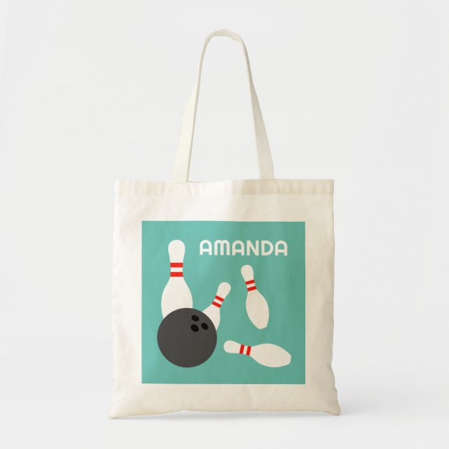 Bolsa de tote personalizado con bolas de bolos y p (Frente)