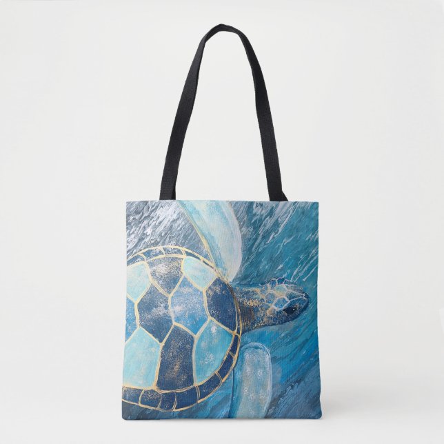 Bolsa De Tote Pintada Con Fluido De Tortuga Azul C (Anverso)