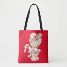 Bolsa de Tote roja con estampado de peluche