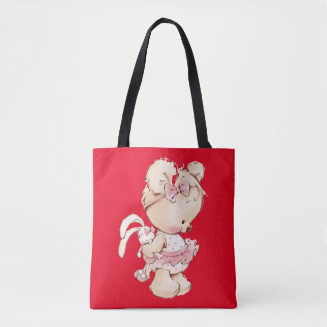 Bolsa de Tote roja con estampado de peluche (Anverso)