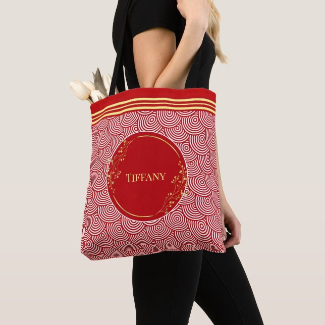 Bolsa De Tote Rojo Y Oro Personalizado (Detalle)