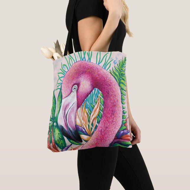 Bolsa de Tote rosa Flamingo Tropical Cute Floral (Detalle)