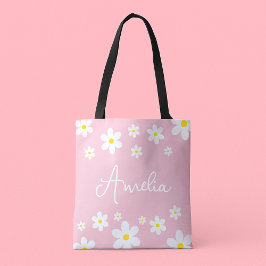Bolsa De Tote Rosa Floral White Daisy
