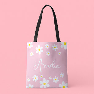 Bolsa De Tote Rosa Floral White Daisy