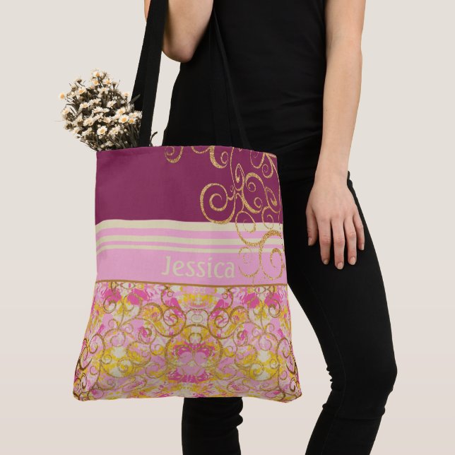 Bolsa de Tote rosa y verde Moda divertida (Detalle)