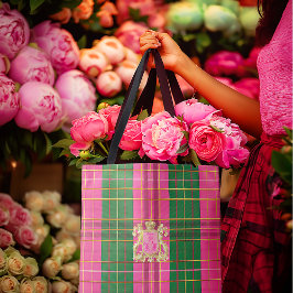 Bolsa de Tote Rosa y Verde Monogramada
