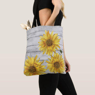Bolsa De Tote Rústica De Los Sunflowers De Madera