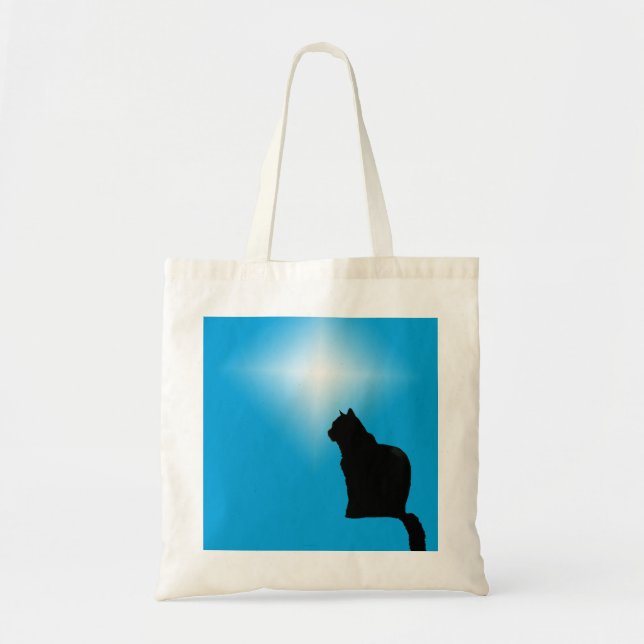 Bolsa de Tote - Silueta de gato negro y estrella (Frente)