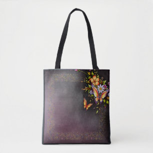 Bolsa De Tote Todo-Sobre-Impresión De Flores, Medi