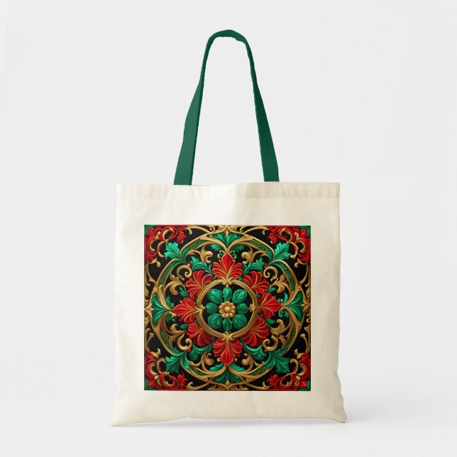 Bolsa de Tote verde rojo decorativo (Frente)