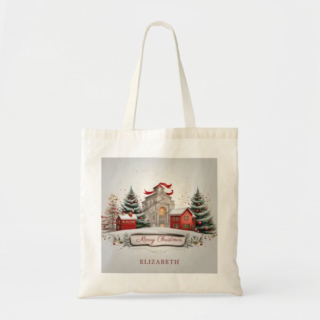Bolsa de Tote Vintage Merry Christmas (Frente)
