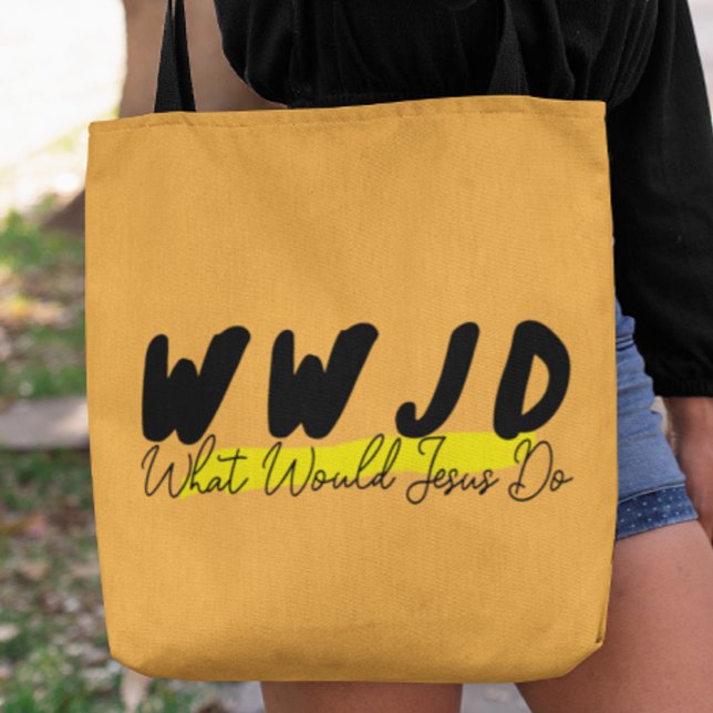 Bolsa de tote WWJD - Guión negrita negro y amarill (Subido por el creador)