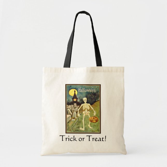 Bolsa de truco o trato de esqueleto en cementerio (Frente)