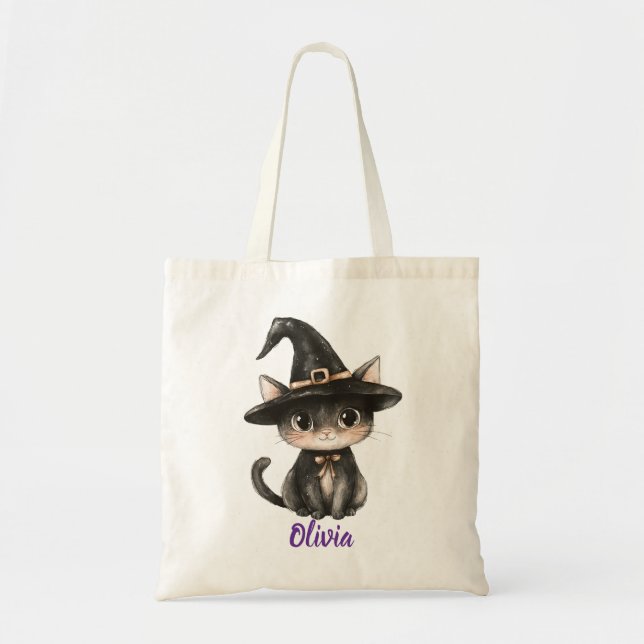 Bolsa de truco o trato de gato negro personalizada (Frente)