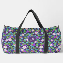 Bolsa de viaje con monograma púrpura de ranas verd