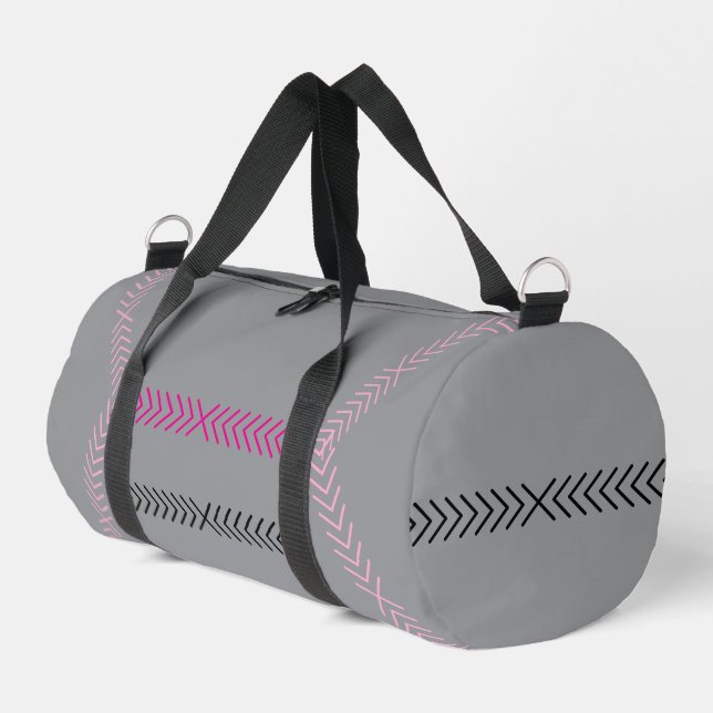 Bolsa de viaje de duffle de rayas rosadas de plata (Esquina izquierda)