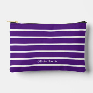 Bolsa de viaje y maquillaje a rayas moradas y blan